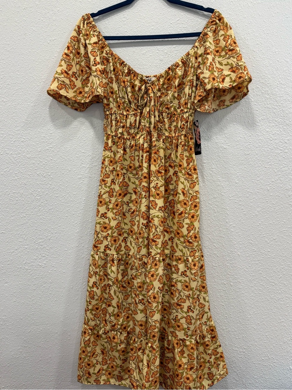 Blush Yellow Floral Maxi Dress with Puff Sleeves